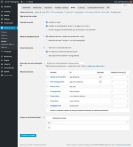 Plugin WC - APG Weight Shipping version 1.8. Pestaña de Opciones de Envío