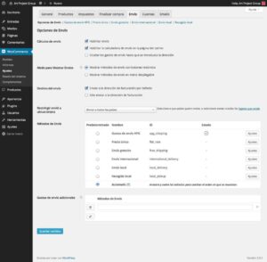 Plugin WC - APG Weight Shipping version 1.7. Pestaña de Opciones de Envío