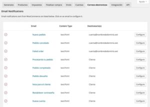 Configuración de correos electrónicos en WooCommerce 2.5